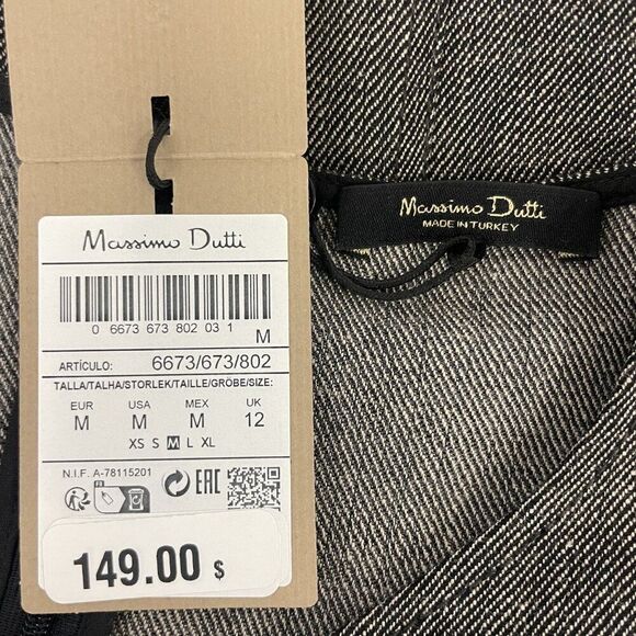 Massimo Dutti Womens Mini Dress M Medium wool linen Grey Black 6673/673 NWT - Picture 9 of 13